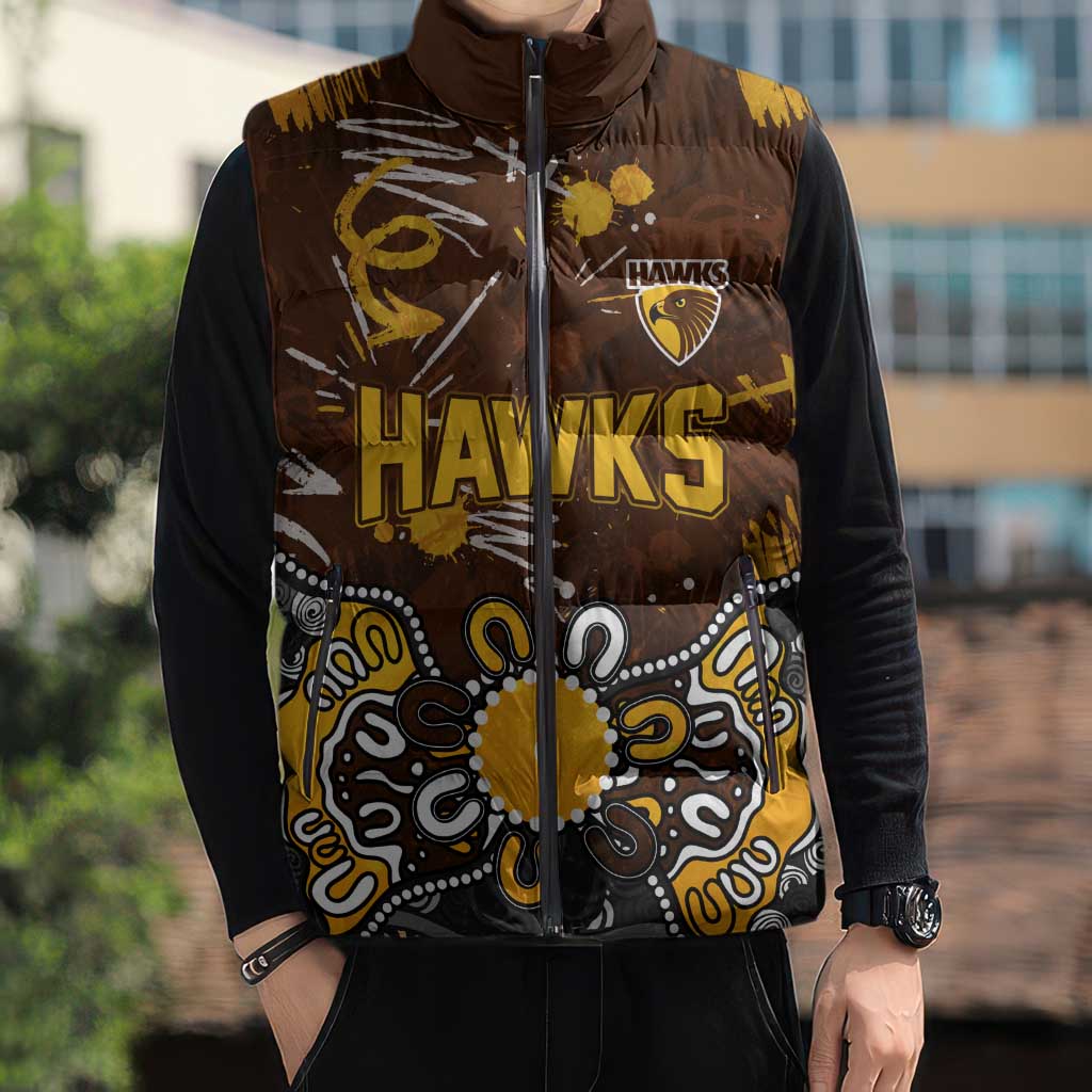 Personalized Hawthorn Hawks Sleeveless Puffer Jacket Aboriginal Dot Painting Graffiti Style