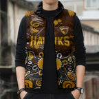 Personalized Hawthorn Hawks Sleeveless Puffer Jacket Aboriginal Dot Painting Graffiti Style