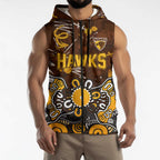 Personalized Hawthorn Hawks Sleeveless Zip Hoodie Aboriginal Dot Painting Graffiti Style