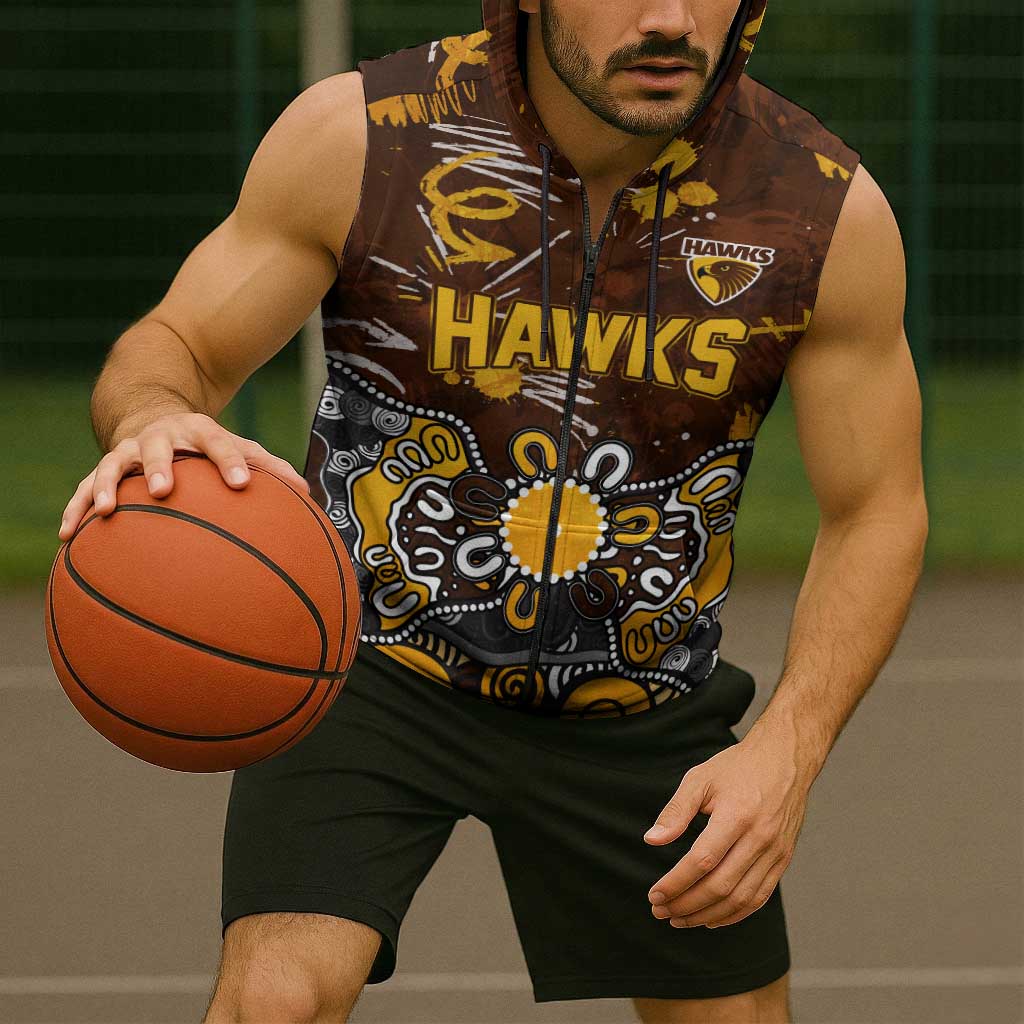 Personalized Hawthorn Hawks Sleeveless Zip Hoodie Aboriginal Dot Painting Graffiti Style