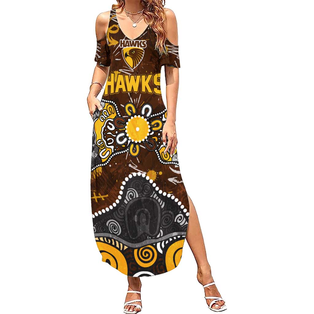 Personalized Hawthorn Hawks Summer Maxi Dress Aboriginal Dot Painting Graffiti Style
