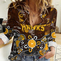 Personalized Hawthorn Hawks Women Casual Shirt Aboriginal Dot Painting Graffiti Style