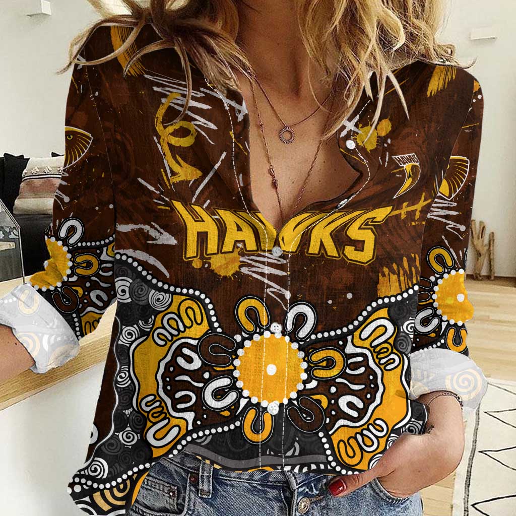 Personalized Hawthorn Hawks Women Casual Shirt Aboriginal Dot Painting Graffiti Style