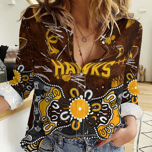 Personalized Hawthorn Hawks Women Casual Shirt Aboriginal Dot Painting Graffiti Style