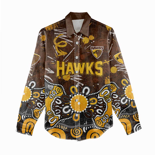 Personalized Hawthorn Hawks Women Casual Shirt Aboriginal Dot Painting Graffiti Style
