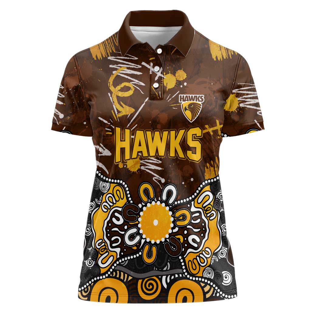 Personalized Hawthorn Hawks Women Polo Shirt Aboriginal Dot Painting Graffiti Style