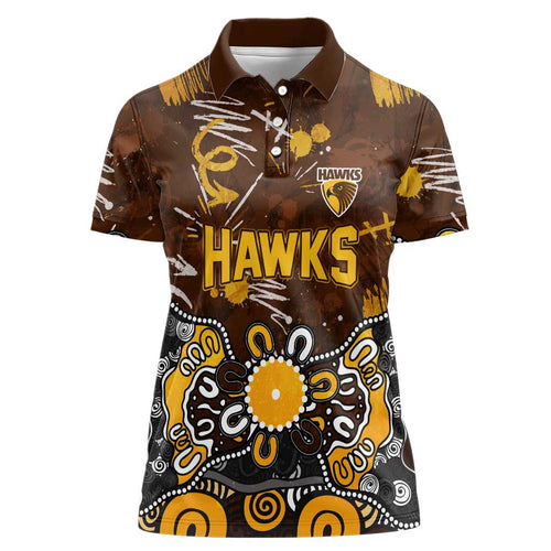 Personalized Hawthorn Hawks Women Polo Shirt Aboriginal Dot Painting Graffiti Style