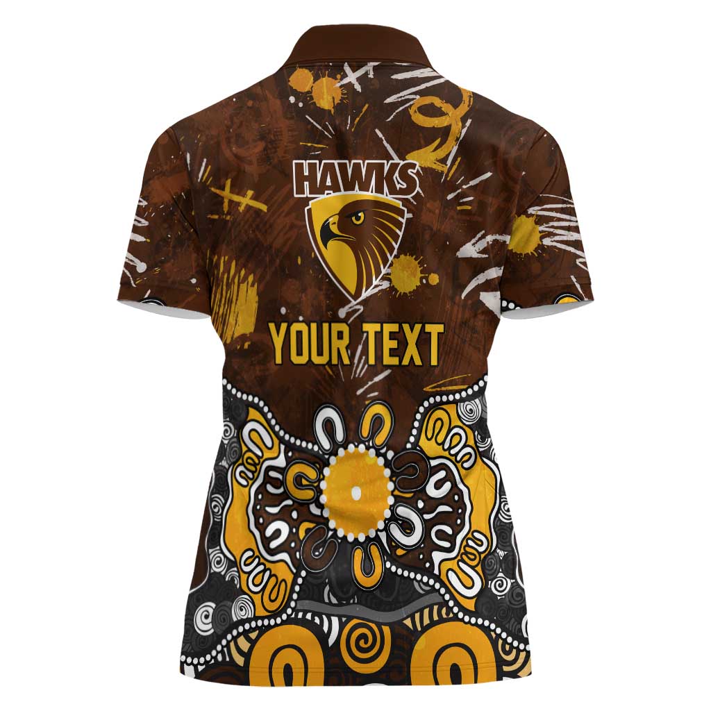 Personalized Hawthorn Hawks Women Polo Shirt Aboriginal Dot Painting Graffiti Style