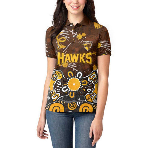 Personalized Hawthorn Hawks Women Polo Shirt Aboriginal Dot Painting Graffiti Style