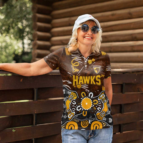 Personalized Hawthorn Hawks Women Polo Shirt Aboriginal Dot Painting Graffiti Style
