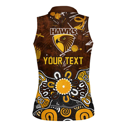 Personalized Hawthorn Hawks Women Sleeveless Polo Shirt Aboriginal Dot Painting Graffiti Style