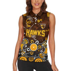 Personalized Hawthorn Hawks Women Sleeveless Polo Shirt Aboriginal Dot Painting Graffiti Style