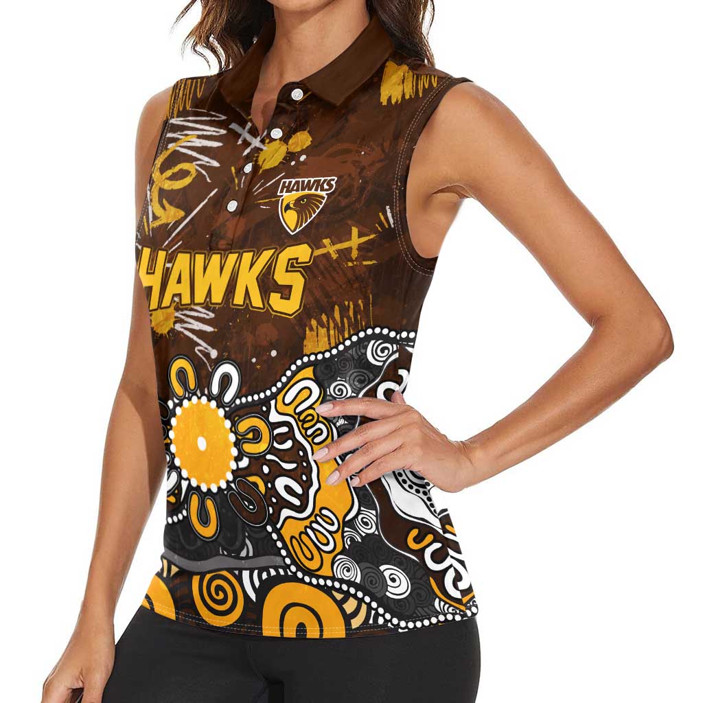 Personalized Hawthorn Hawks Women Sleeveless Polo Shirt Aboriginal Dot Painting Graffiti Style