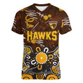 Personalized Hawthorn Hawks Women V-Neck T-Shirt Aboriginal Dot Painting Graffiti Style