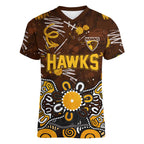 Personalized Hawthorn Hawks Women V-Neck T-Shirt Aboriginal Dot Painting Graffiti Style