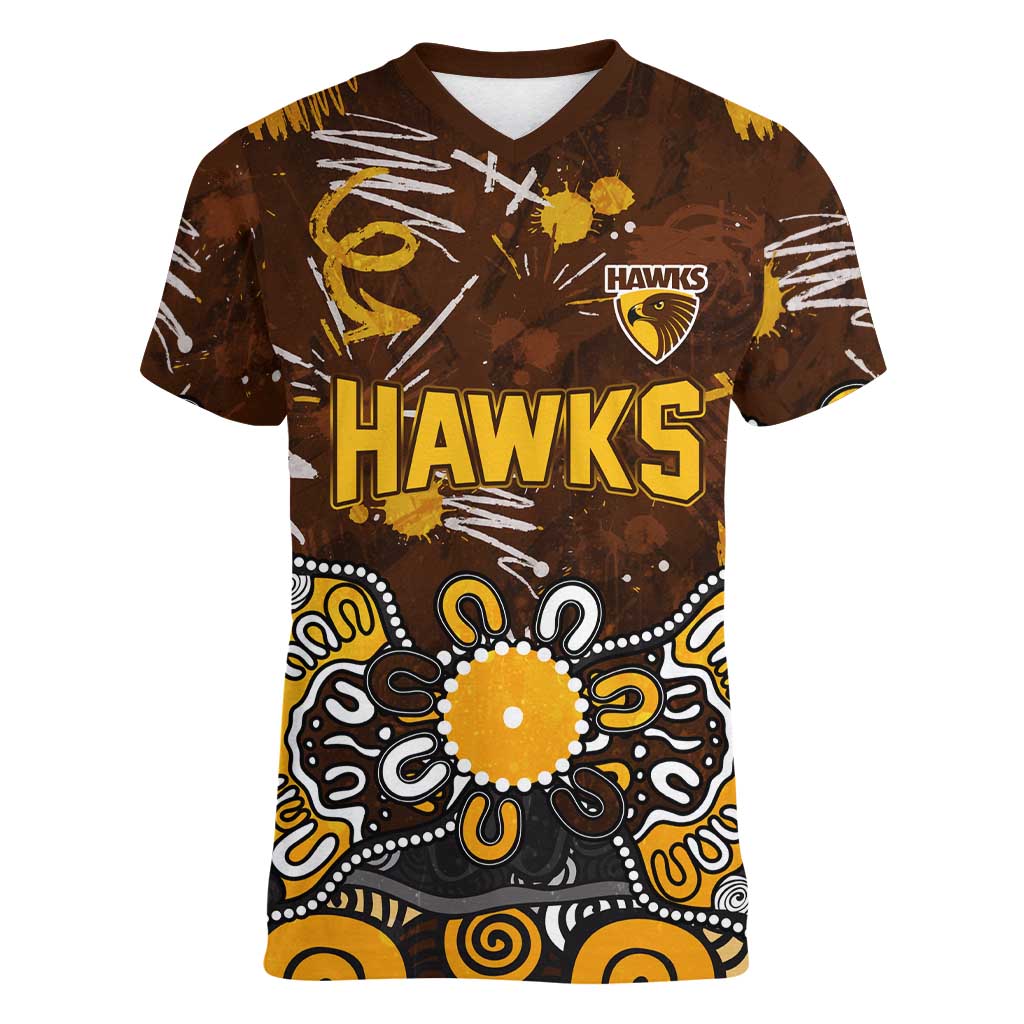 Personalized Hawthorn Hawks Women V-Neck T-Shirt Aboriginal Dot Painting Graffiti Style
