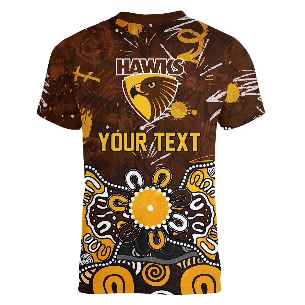 Personalized Hawthorn Hawks Women V-Neck T-Shirt Aboriginal Dot Painting Graffiti Style