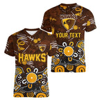 Personalized Hawthorn Hawks Women V-Neck T-Shirt Aboriginal Dot Painting Graffiti Style
