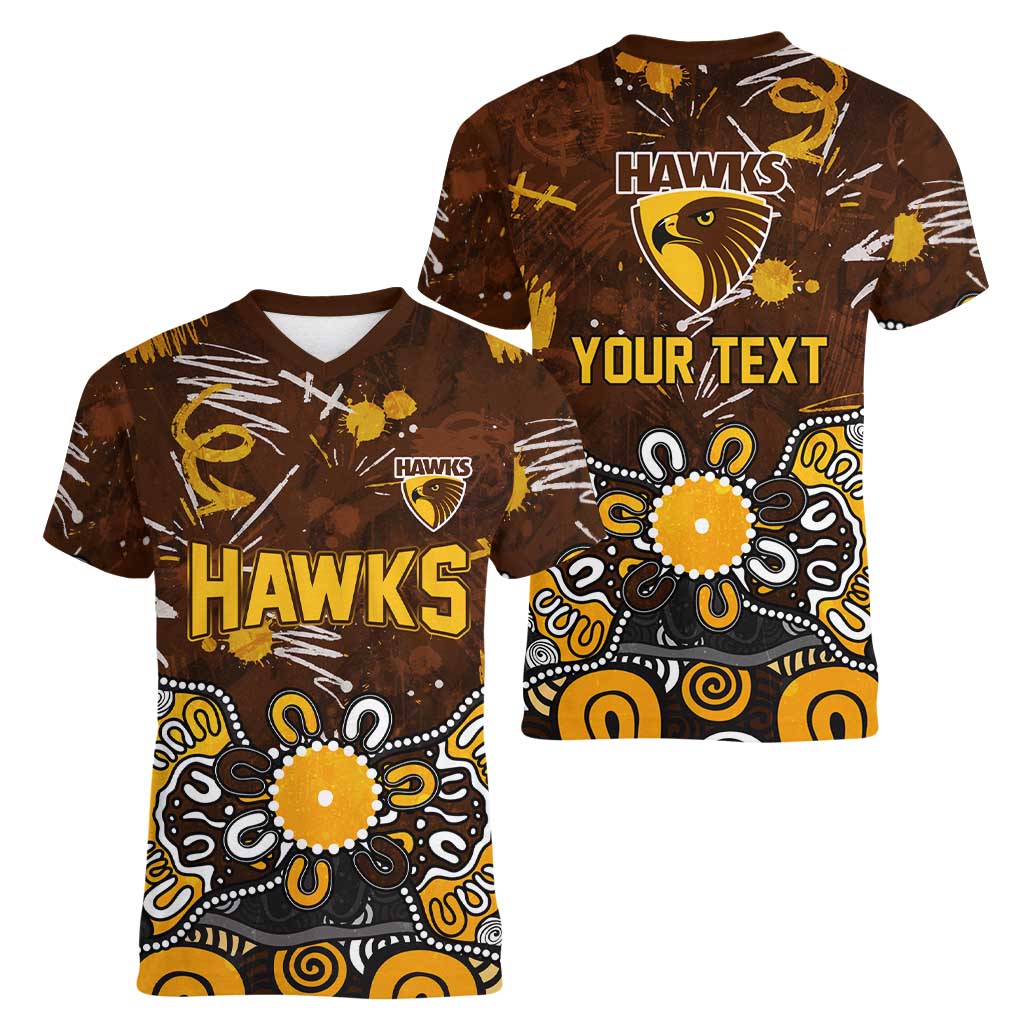 Personalized Hawthorn Hawks Women V-Neck T-Shirt Aboriginal Dot Painting Graffiti Style