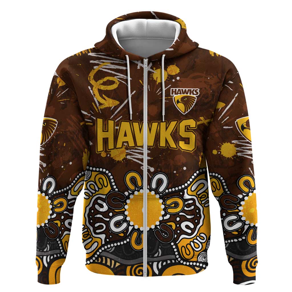 Personalized Hawthorn Hawks Zip Hoodie Aboriginal Dot Painting Graffiti Style
