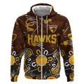 Personalized Hawthorn Hawks Zip Hoodie Aboriginal Dot Painting Graffiti Style