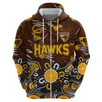 Personalized Hawthorn Hawks Zip Hoodie Aboriginal Dot Painting Graffiti Style