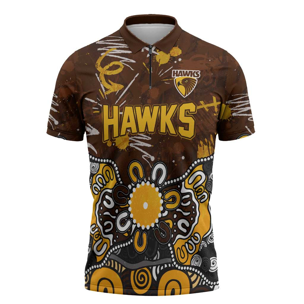 Personalized Hawthorn Hawks Zipper Polo Shirt Aboriginal Dot Painting Graffiti Style