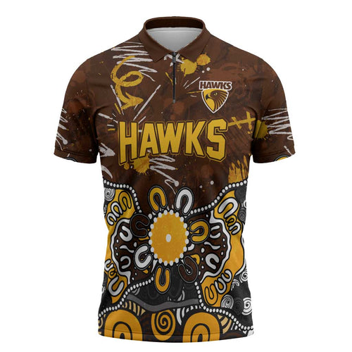 Personalized Hawthorn Hawks Zipper Polo Shirt Aboriginal Dot Painting Graffiti Style