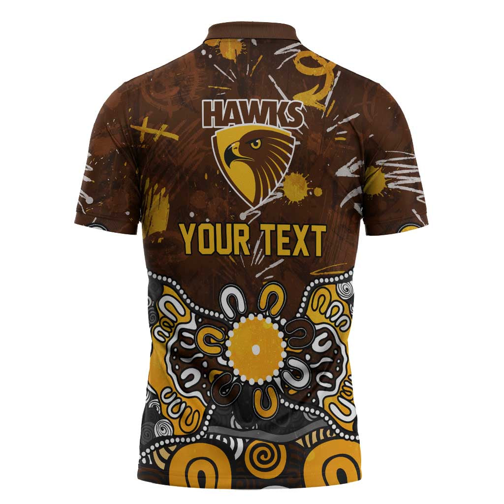 Personalized Hawthorn Hawks Zipper Polo Shirt Aboriginal Dot Painting Graffiti Style