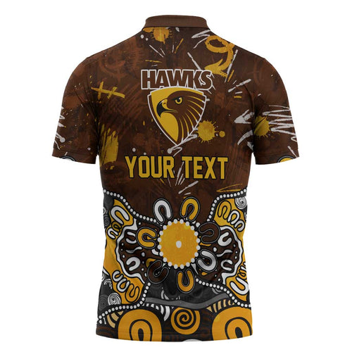 Personalized Hawthorn Hawks Zipper Polo Shirt Aboriginal Dot Painting Graffiti Style