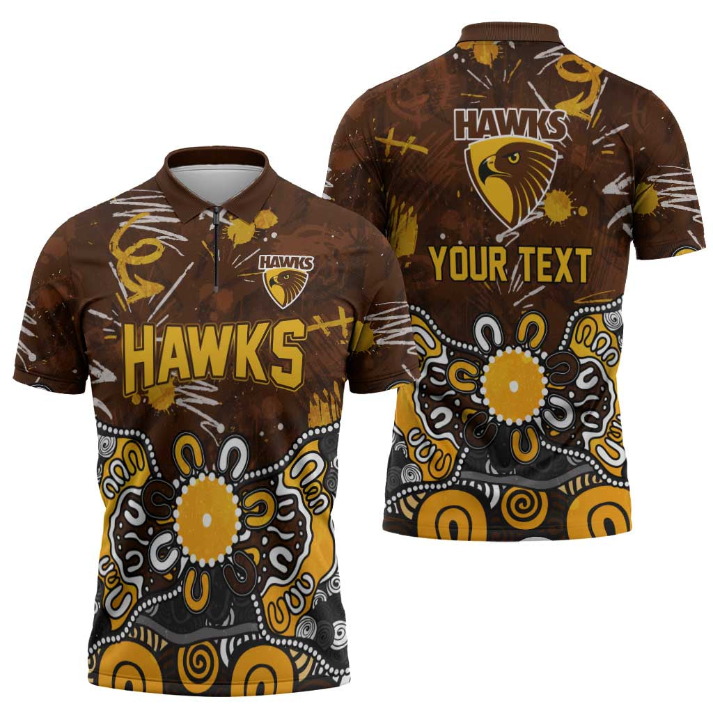 Personalized Hawthorn Hawks Zipper Polo Shirt Aboriginal Dot Painting Graffiti Style
