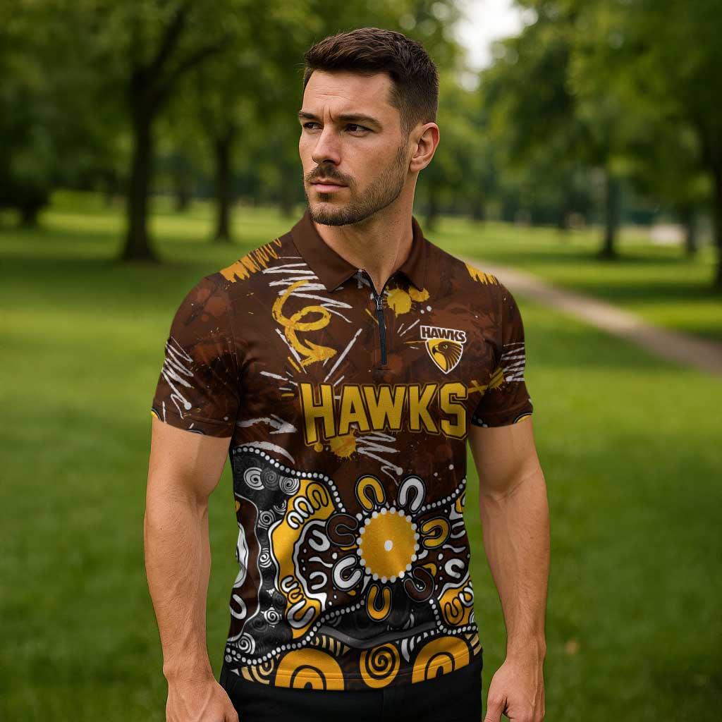 Personalized Hawthorn Hawks Zipper Polo Shirt Aboriginal Dot Painting Graffiti Style