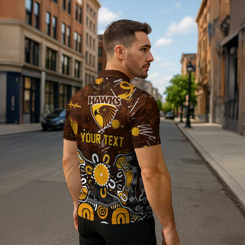 Personalized Hawthorn Hawks Zipper Polo Shirt Aboriginal Dot Painting Graffiti Style