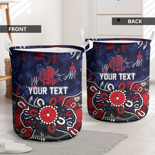 Personalized Melbourne Demons Laundry Basket Aboriginal Dot Painting Graffiti Style