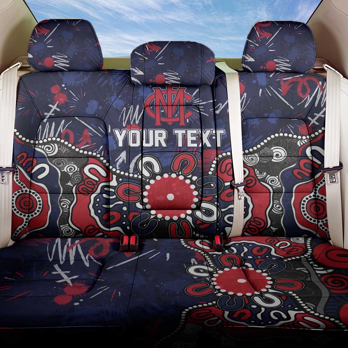Personalized Melbourne Demons Back Car Seat Cover Aboriginal Dot Painting Graffiti Style