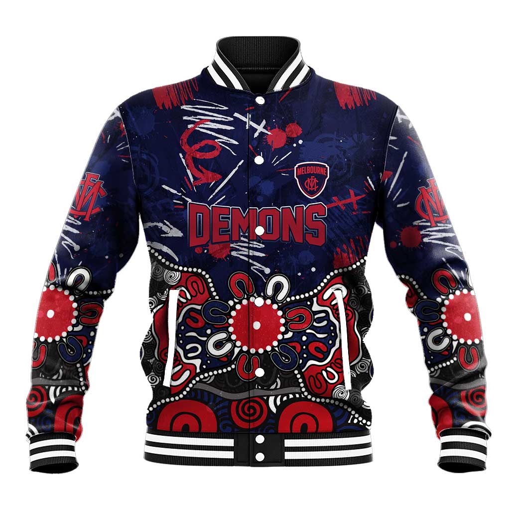 Personalized Melbourne Demons Baseball Jacket Aboriginal Dot Painting Graffiti Style