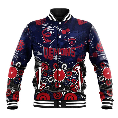 Personalized Melbourne Demons Baseball Jacket Aboriginal Dot Painting Graffiti Style