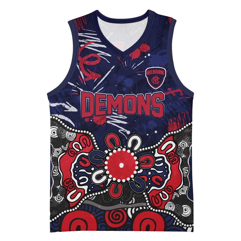 Personalized Melbourne Demons Basketball Jersey Aboriginal Dot Painting Graffiti Style