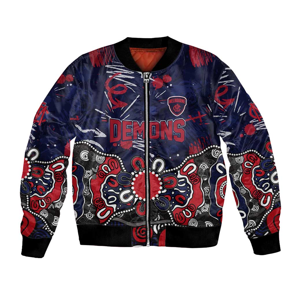 Personalized Melbourne Demons Bomber Jacket Aboriginal Dot Painting Graffiti Style