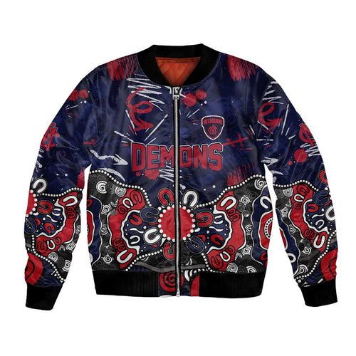 Personalized Melbourne Demons Bomber Jacket Aboriginal Dot Painting Graffiti Style