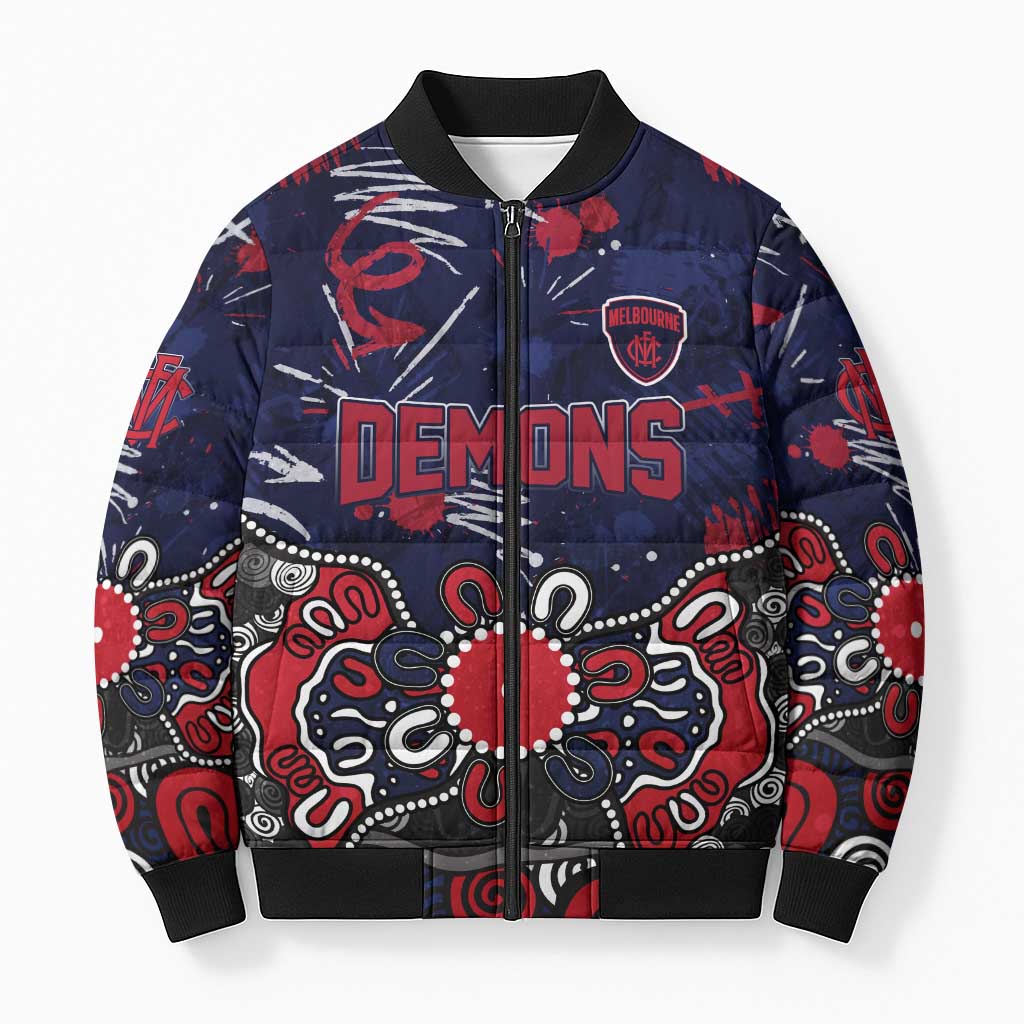 Personalized Melbourne Demons Bomber Puffer Jacket Aboriginal Dot Painting Graffiti Style