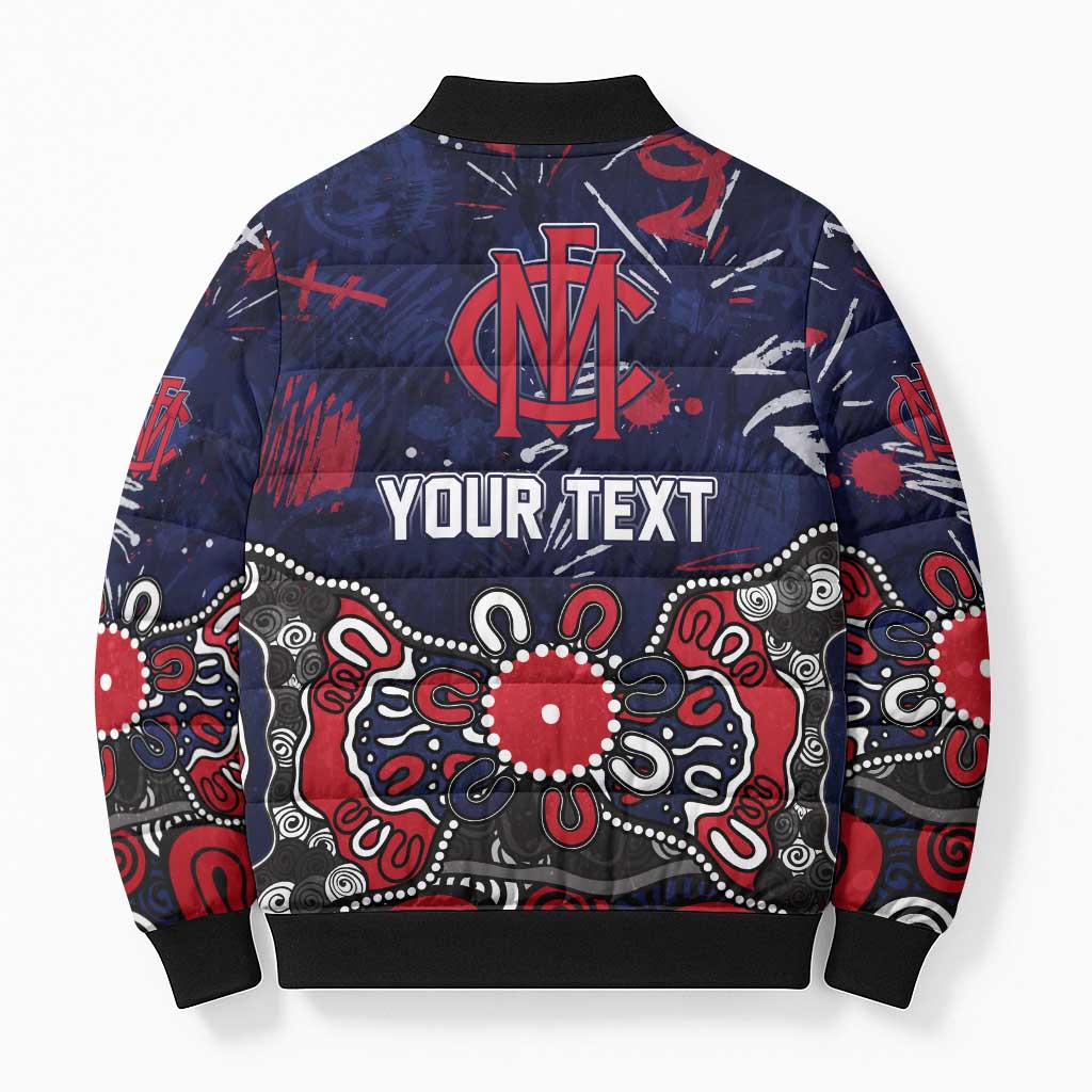Personalized Melbourne Demons Bomber Puffer Jacket Aboriginal Dot Painting Graffiti Style