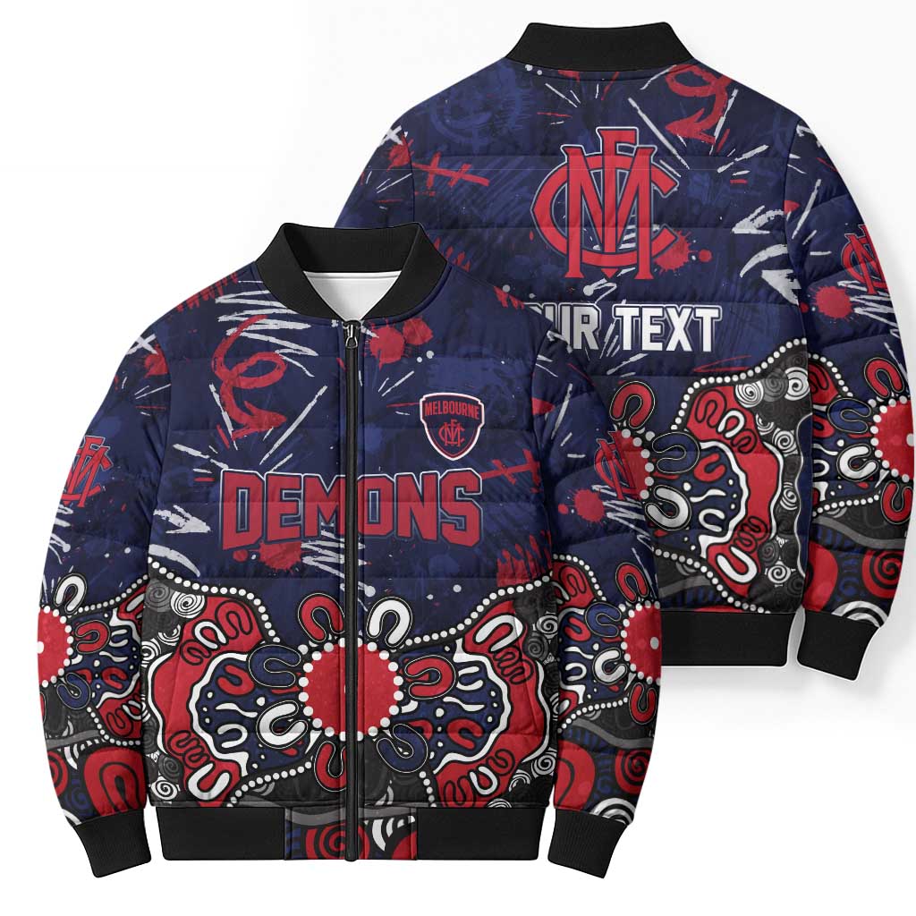 Personalized Melbourne Demons Bomber Puffer Jacket Aboriginal Dot Painting Graffiti Style