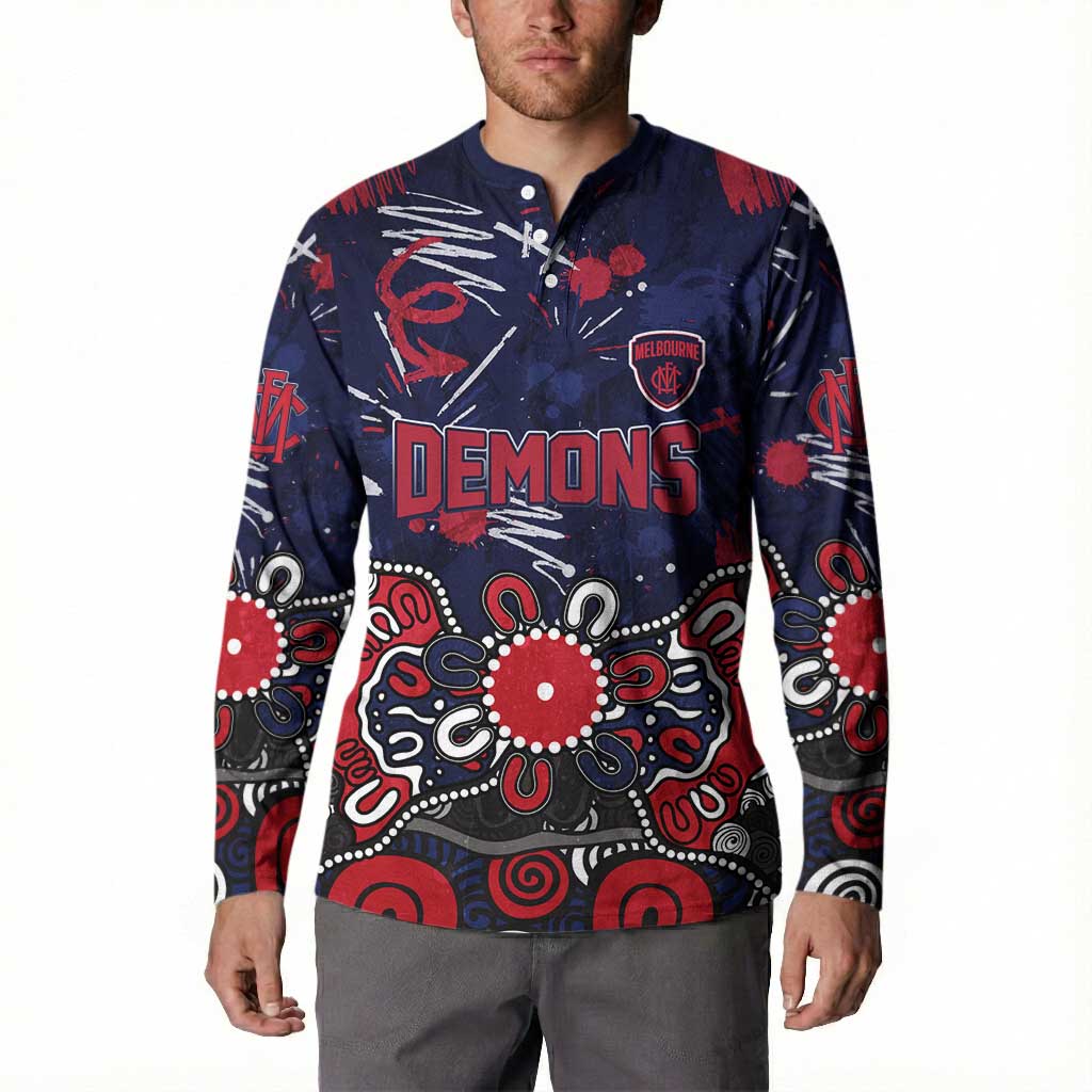 Personalized Melbourne Demons Button Sweatshirt Aboriginal Dot Painting Graffiti Style