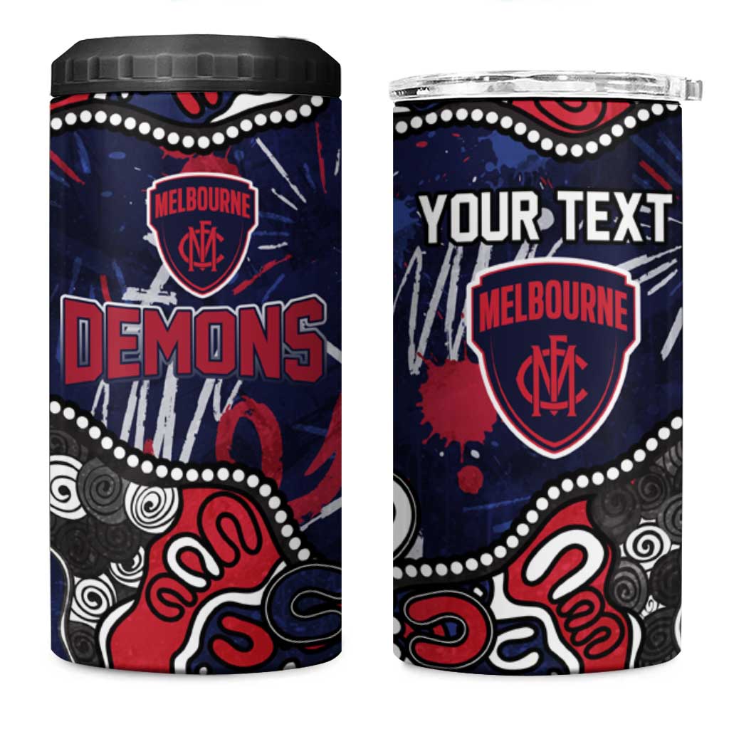 Personalized Melbourne Demons 4 in 1 Can Cooler Tumbler Aboriginal Dot Painting Graffiti Style