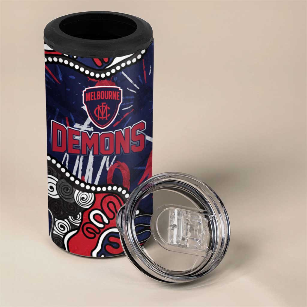 Personalized Melbourne Demons 4 in 1 Can Cooler Tumbler Aboriginal Dot Painting Graffiti Style
