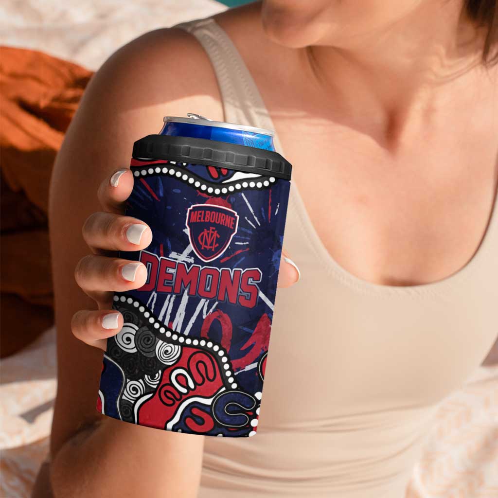 Personalized Melbourne Demons 4 in 1 Can Cooler Tumbler Aboriginal Dot Painting Graffiti Style