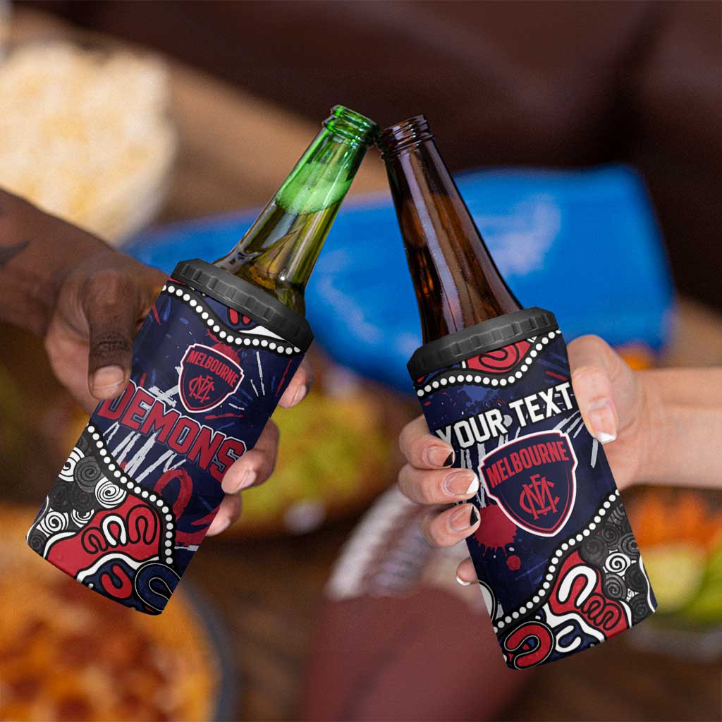 Personalized Melbourne Demons 4 in 1 Can Cooler Tumbler Aboriginal Dot Painting Graffiti Style
