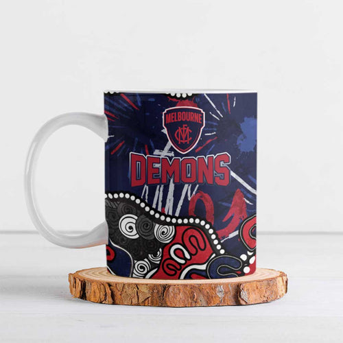 Personalized Melbourne Demons Ceramic Mug Aboriginal Dot Painting Graffiti Style