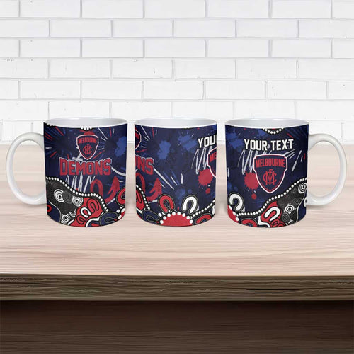 Personalized Melbourne Demons Ceramic Mug Aboriginal Dot Painting Graffiti Style
